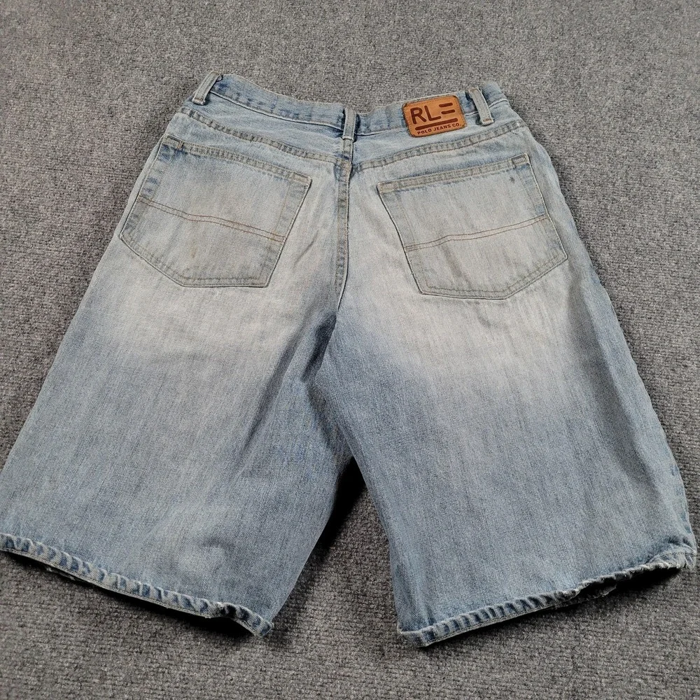 Polo Jeans Co Shorts Mens 32 Blue Denim RL Hayden Long Relaxed *DISTRESSED READ